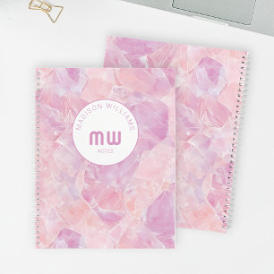 Cuaderno Elegante Glam Monograma Gemstone Mármol rosa moder