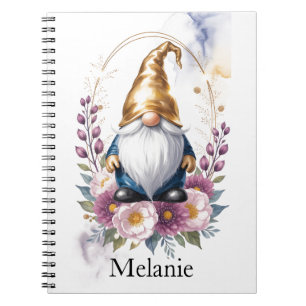 Cuaderno Elegante gnomo dorado en ramo floral