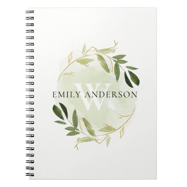CUADERNO ELEGANTE GOLD VERDE FOLIAGE WATERCOLOR (Frente)