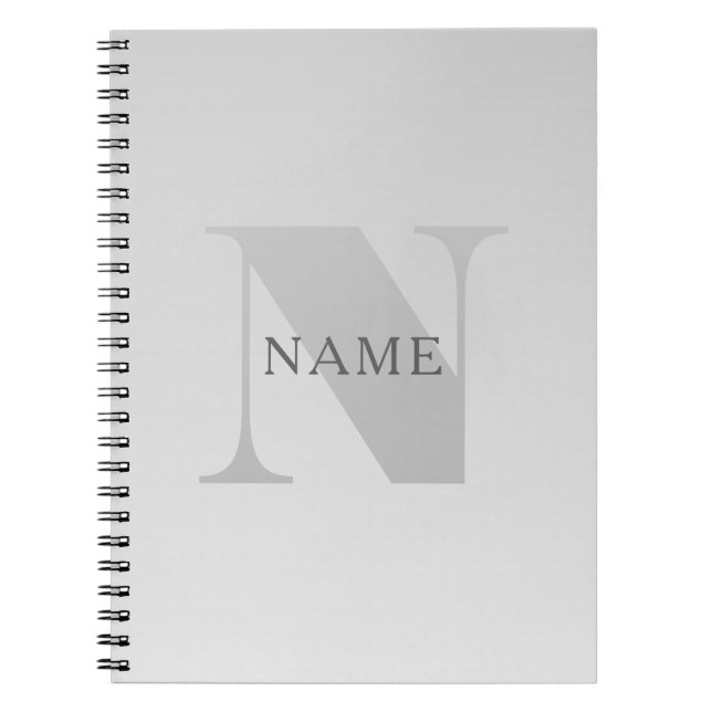 Cuaderno Elegante gradiente gris plata falso monograma clás (Frente)