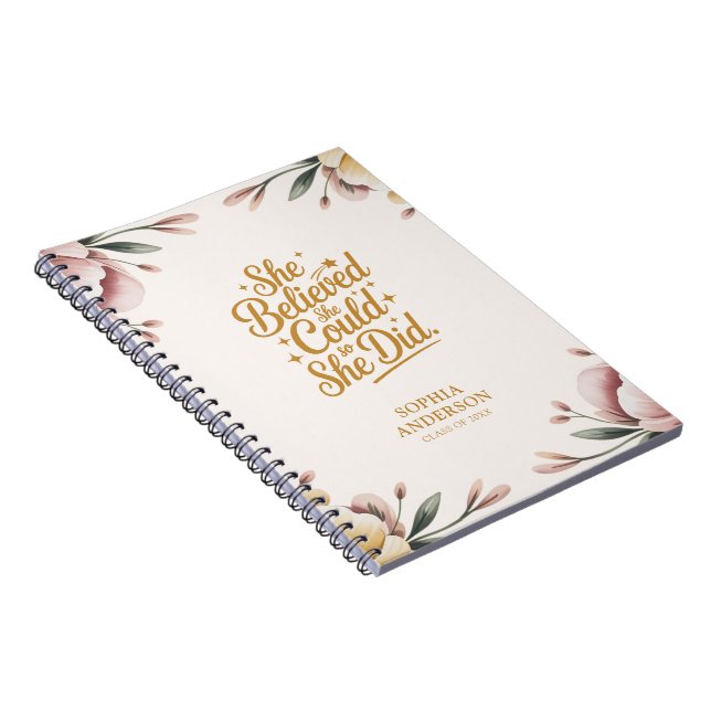 Cuaderno Elegante Graduación Clase Año Floral Inspirador (Lado Derecho)
