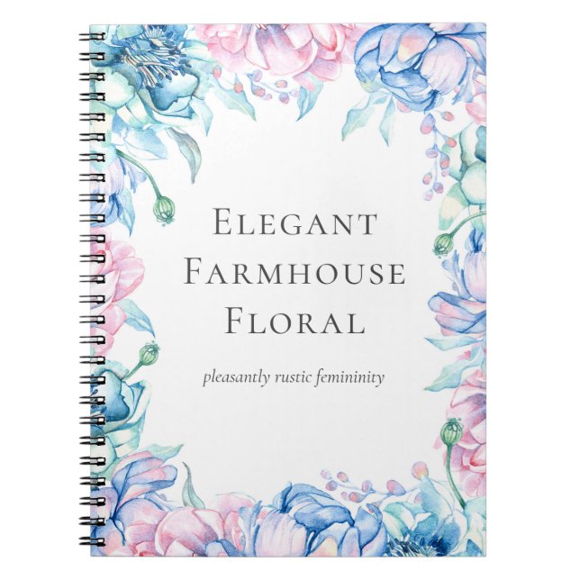 Cuaderno Elegante granja Watercolor Floral Peony Flowers (Frente)