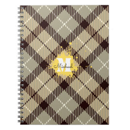 Cuaderno Elegante Gris Cuadros Tartán Personalizado Monogra