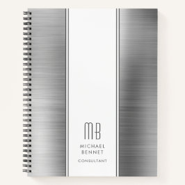 Cuaderno Elegante gris plateado monograma