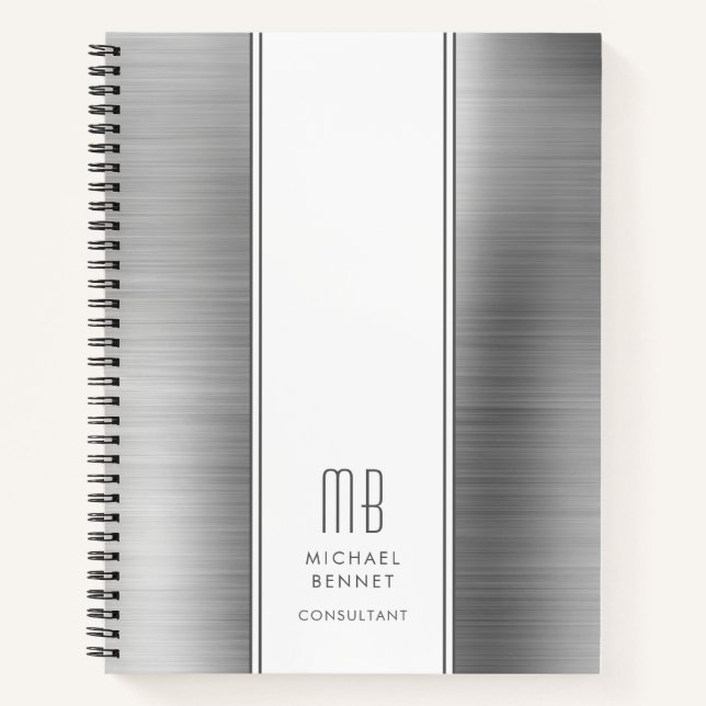 Cuaderno Elegante gris plateado monograma (Anverso)