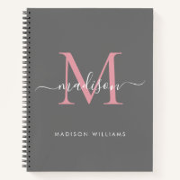 Elegante Gris Rubor Rosa Girly Monograma Script No