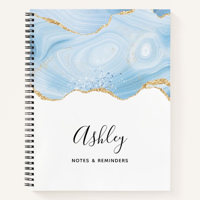 Cuaderno Elegante Guay Blue Agate y Gold Purpurina Ribbon (Anverso)