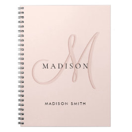 Cuaderno Elegante guion de monograma rosa pastel con estilo
