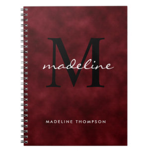 Cuaderno Elegante Guión de Terciopelo Rojo Monograma Negro