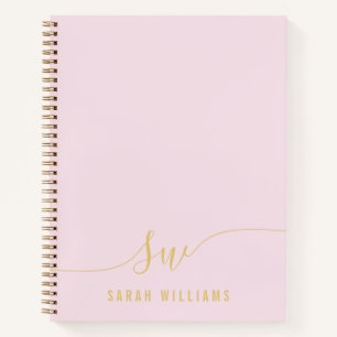 Cuaderno Elegante guión dorado rosado Monograma inicial