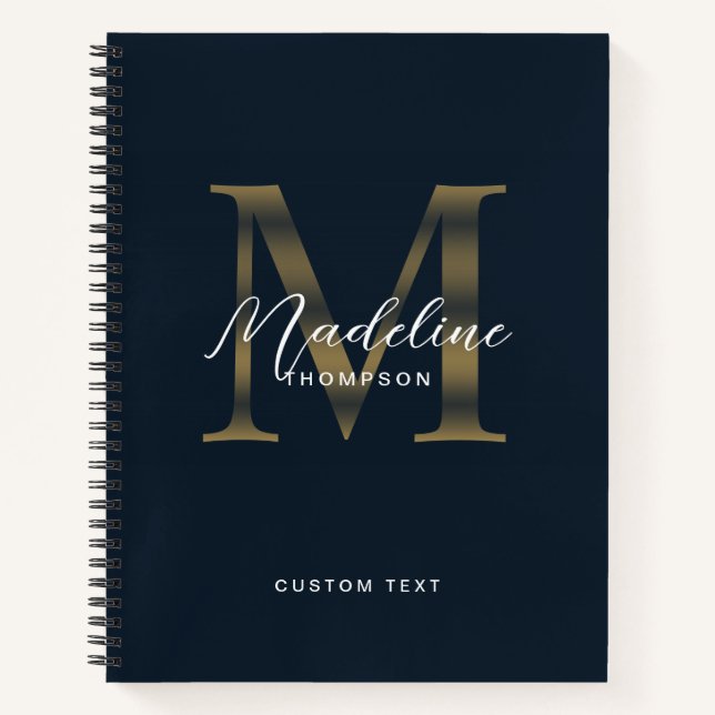 Cuaderno Elegante guion metálico azul marino dorado Monogra (Anverso)
