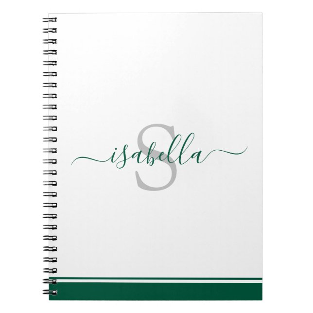 Cuaderno Elegante guión moderno Monograma verde esmeralda (Frente)