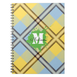 Cuaderno Elegante Guión Monograma de Tartán con Placa Azul 