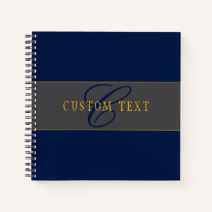 Cuaderno Elegante guión Monograma Marina oscura gris azul y