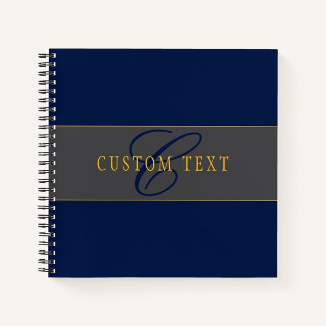 Cuaderno Elegante guión Monograma Marina oscura gris azul y (Anverso)