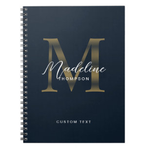 Cuaderno Elegante guión monograma metálico azul marino dora