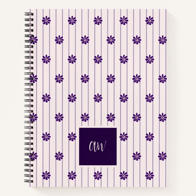 Cuaderno Elegante guión monogramado de doodle de flores índ (Anverso)