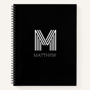 Cuaderno Elegante Guión negro Monogramado blanco