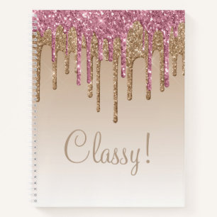 Cuaderno Elegante guion rosa y Purpurina dorado con estilo