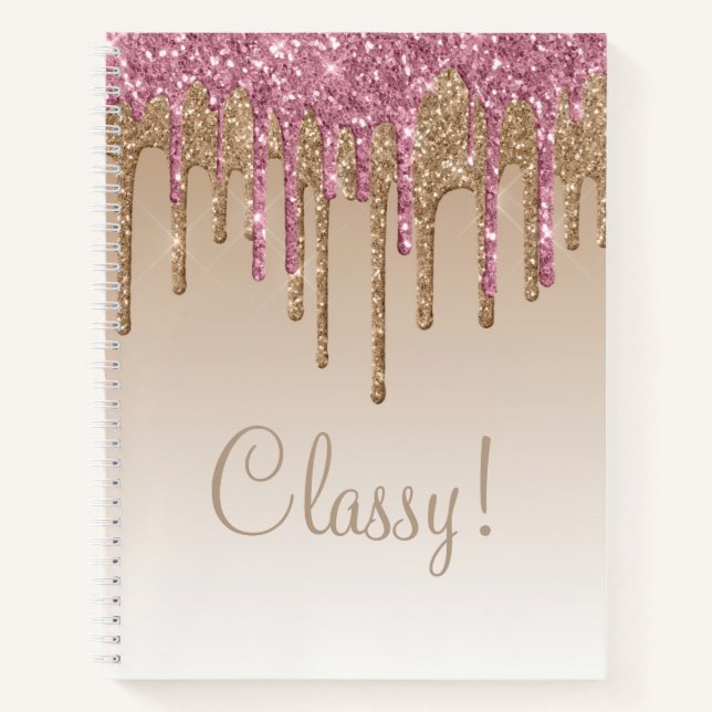 Cuaderno Elegante guion rosa y Purpurina dorado con estilo  (Anverso)
