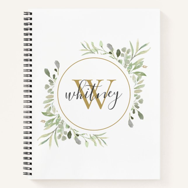 Cuaderno Elegante guion verde chic monograma de oro (Anverso)