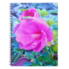 Cuaderno Elegante Hibiscus rosa con oliage azul ondulado