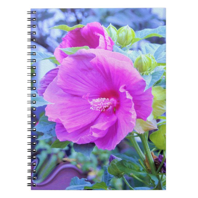 Cuaderno Elegante Hibiscus rosa con oliage azul ondulado (Frente)