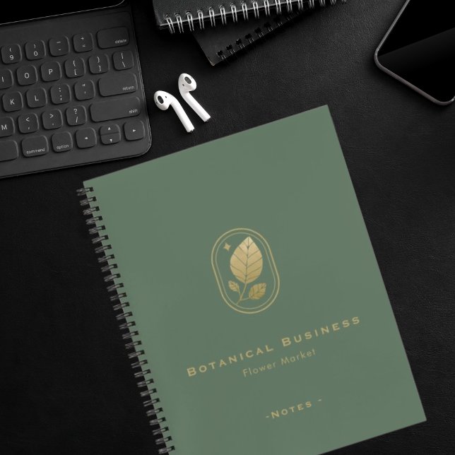Cuaderno Elegante Hoja de Oro Minimal Verde Botánico Modern (Elegant Gold Leaf Minimal Botanical Green Modern Notebook)