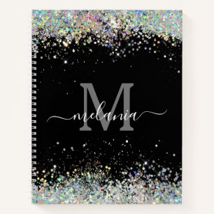 Cuaderno Elegante Holográfico Sparkly Purpurina Monograma n