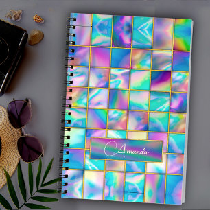 Cuaderno Elegante holográfico trendy de moda dorada geométr