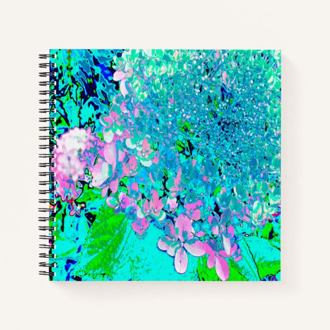 Cuaderno Elegante Hydrangea de luz rosa y azul (Anverso)