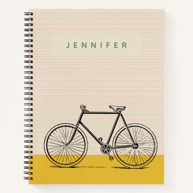 Cuaderno Elegante Ilustracion de bicicleta Rubor y nombre a (Anverso)