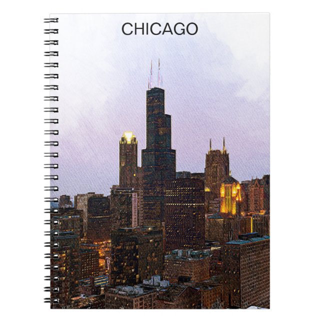 Cuaderno Elegante Ilustracion de Chicago Skyline (Frente)