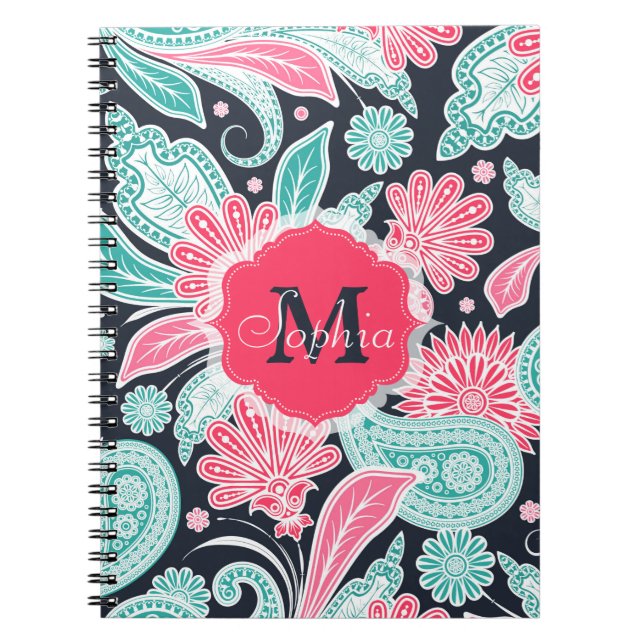 Cuaderno Elegante ilustracion de diseño paisley floral (Frente)