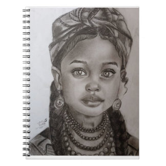 Cuaderno Elegante ilustración de retrato de niña con carbon