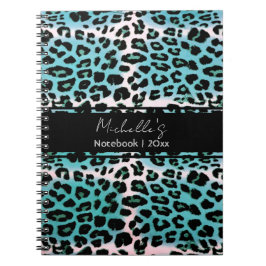 Cuaderno Elegante impresión de animales de leopardo azul pe