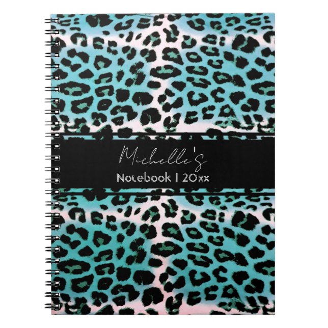 Cuaderno Elegante impresión de animales de leopardo azul pe (Frente)
