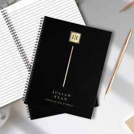 Cuaderno Elegante impresión de cuero negro y espiral de mon