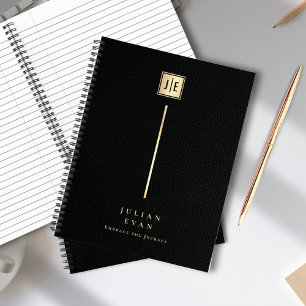 Cuaderno Elegante impresión de cuero negro y espiral de mon