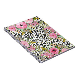 Cuaderno Elegante impresión de leopardo y diseño floral
