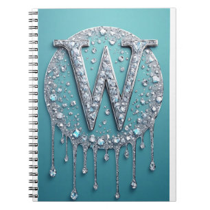 Cuaderno Elegante Inicial de Diamante W Monograma Glam para