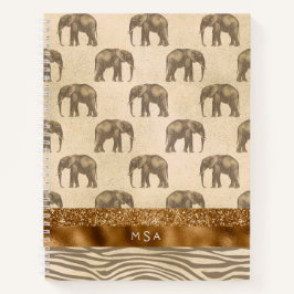 Cuaderno Elegante Iniciales del Monograma del Elefante del