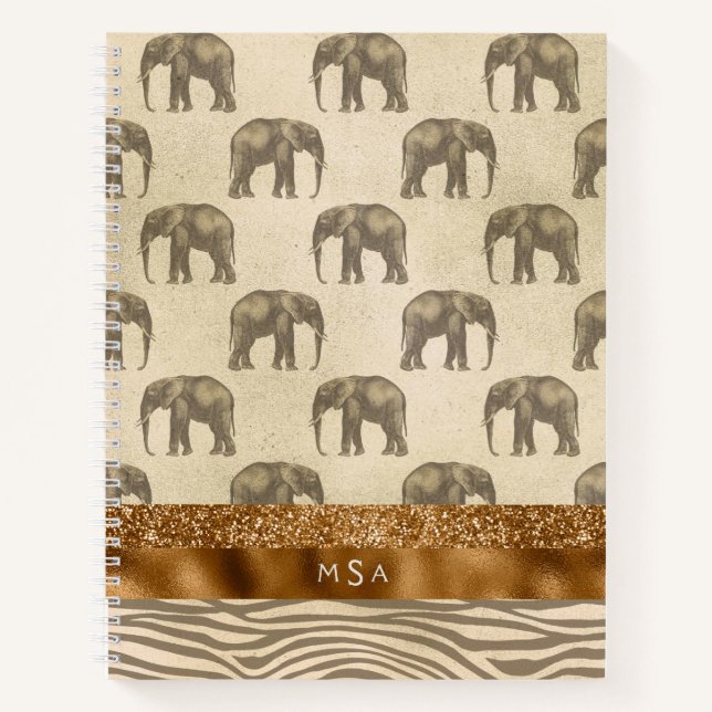 Cuaderno Elegante Iniciales del Monograma del Elefante del  (Anverso)