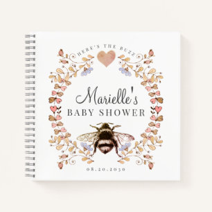 Cuaderno Elegante invitado de Baby Shower Bee Floral Heart