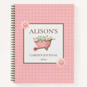 Cuaderno Elegante jardín de acuarela de gingham rosa