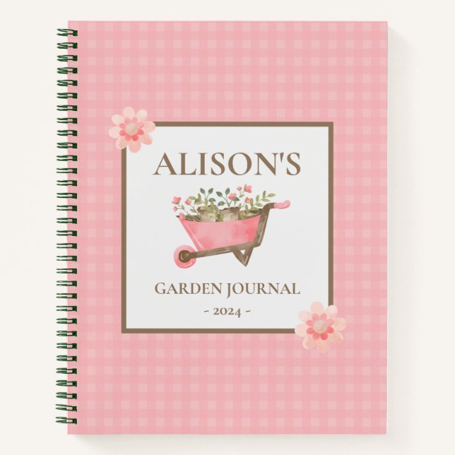 Cuaderno Elegante jardín de acuarela de gingham rosa (Anverso)