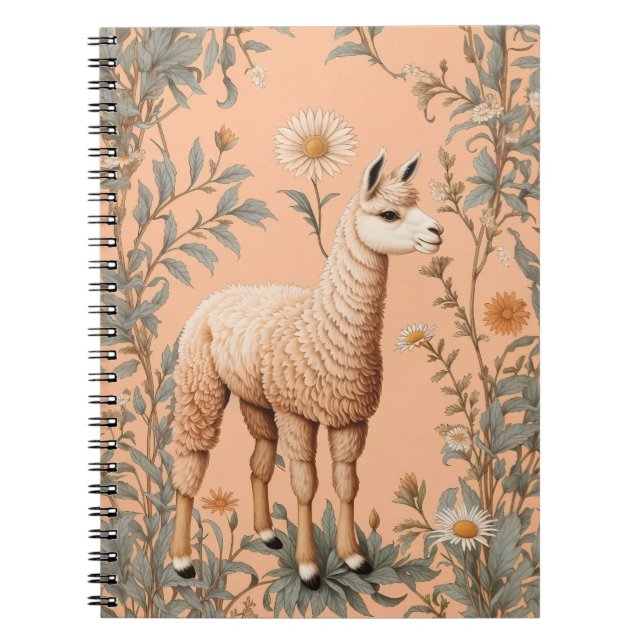 Cuaderno Elegante Lama y Flores de margarita en la arena (Frente)