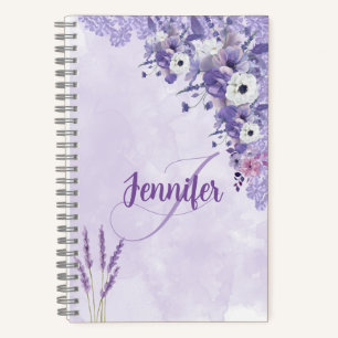 Cuaderno Elegante lavanda acuarela Floral Monograma