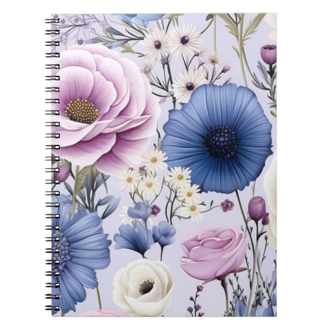 Cuaderno Elegante Lavanda Azul Flor Blanca Jardín Floral (Frente)