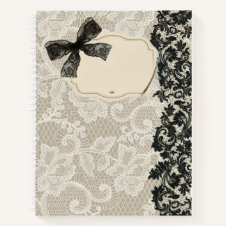 Cuaderno Elegante lazo de cinta negra y borde de damasco fl